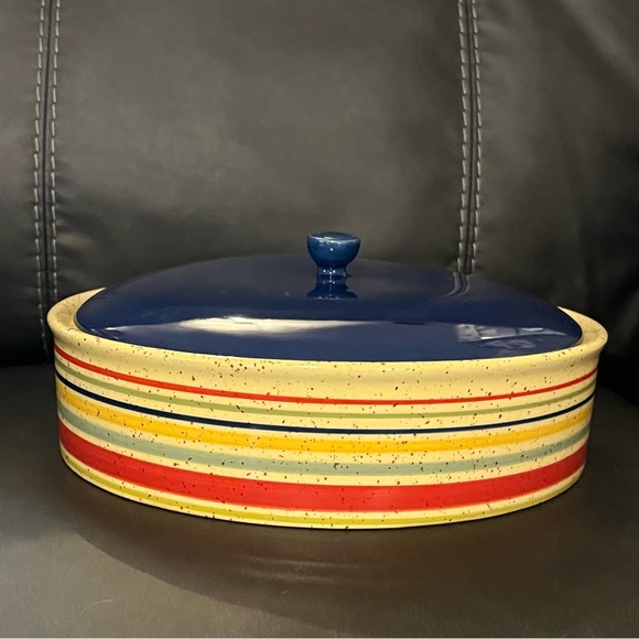 Pfaltzgraff SEDONA Stoneware Hand Paint Stripe Speckle Tortilla Warmer Lid Dish - Picture 1 of 6